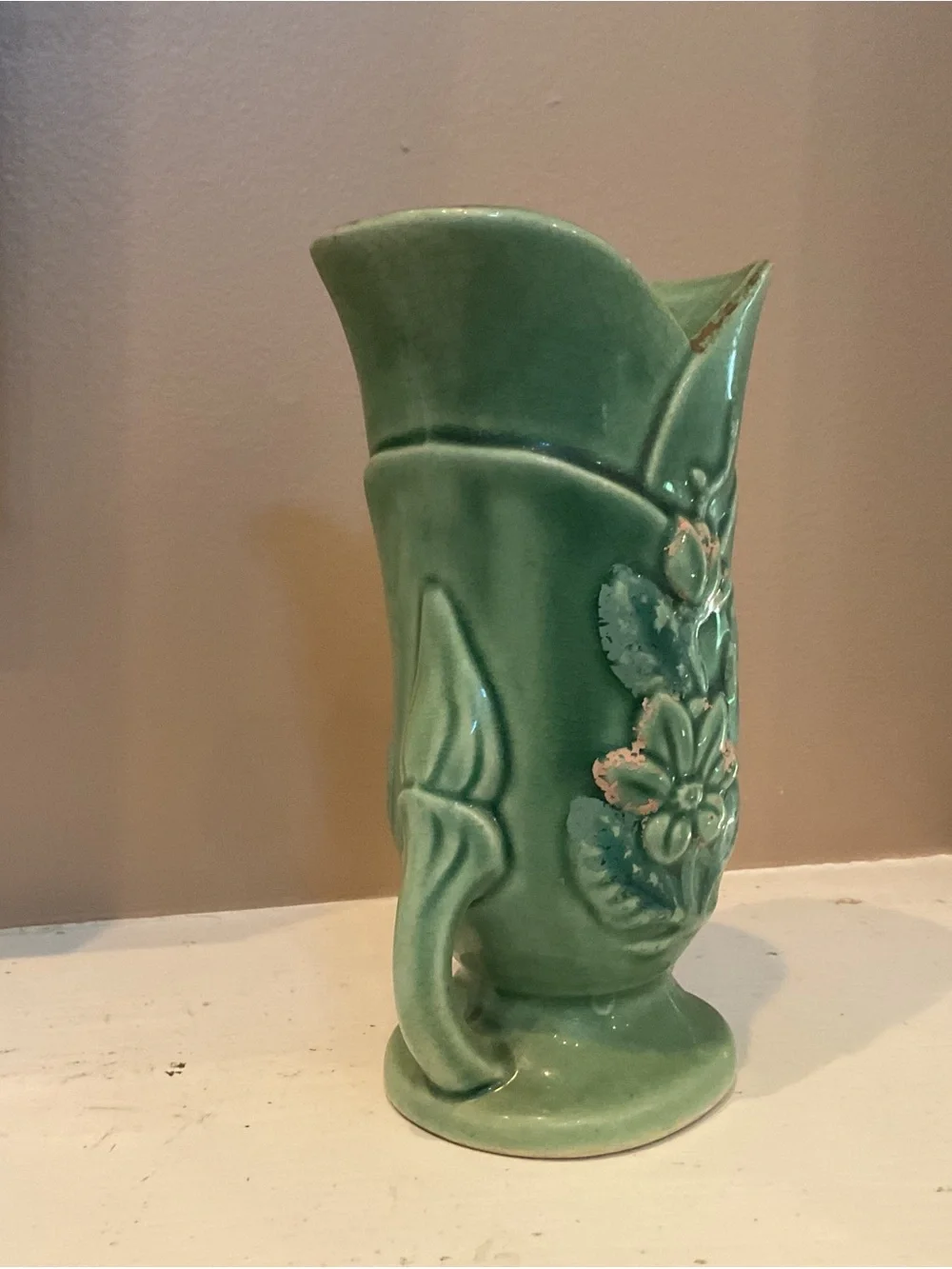 Green Floral Ceramic McCoy vase Vintage